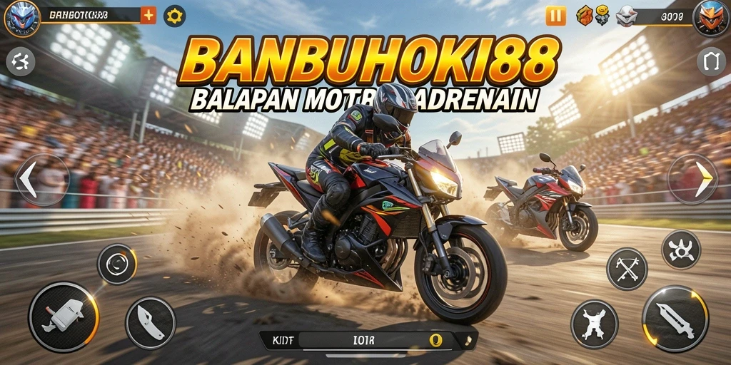 Screenshot gameplay BANBUHOKI88 menampilkan aksi balap yang mendebarkan.