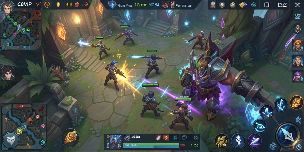 Tangkapan layar gameplay <strong>C8VIP</strong> yang menampilkan pertarungan seru dan karakter unik.