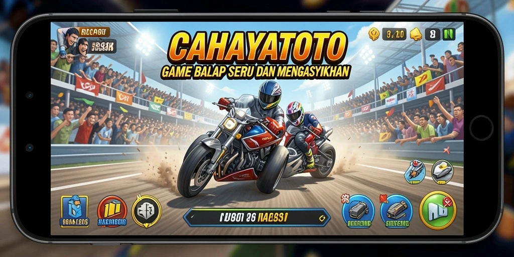 Gameplay balap menegangkan dalam CAHAYATOTO dengan kendaraan cepat.