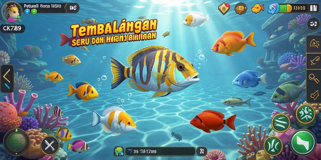 Screenshot gameplay CK789 menampilkan serunya menembak ikan.