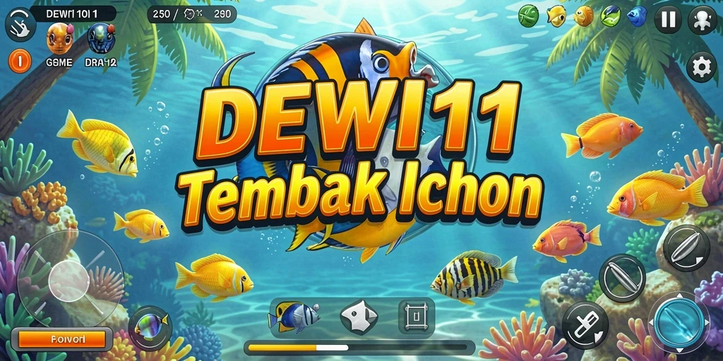 Screenshot DEWI11 menunjukkan aksi seru menembak ikan di lautan.