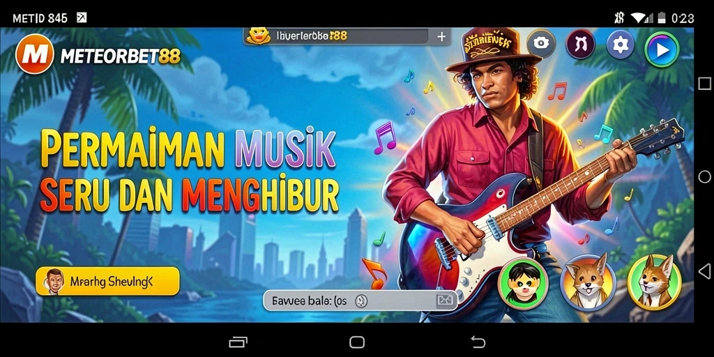 Screenshot utama METEORBET88 menampilkan gameplay musik yang dinamis.